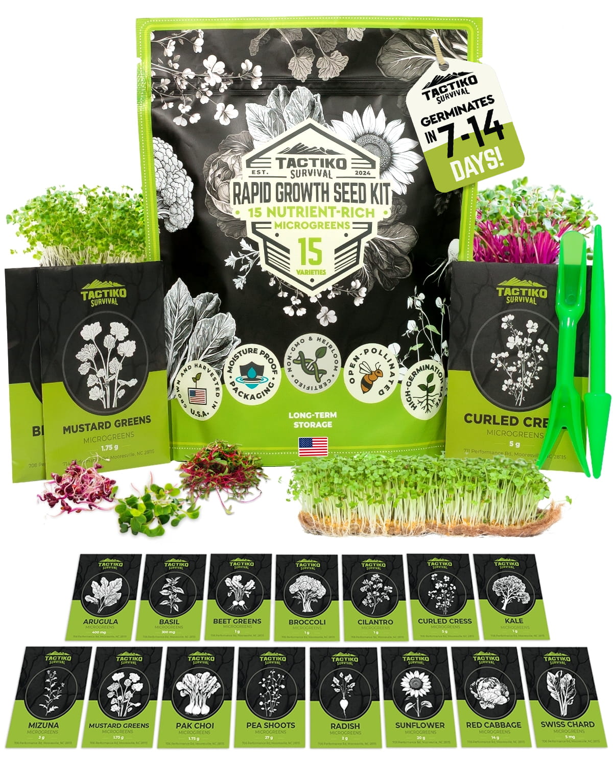 microgreens seed kit with tools and trays