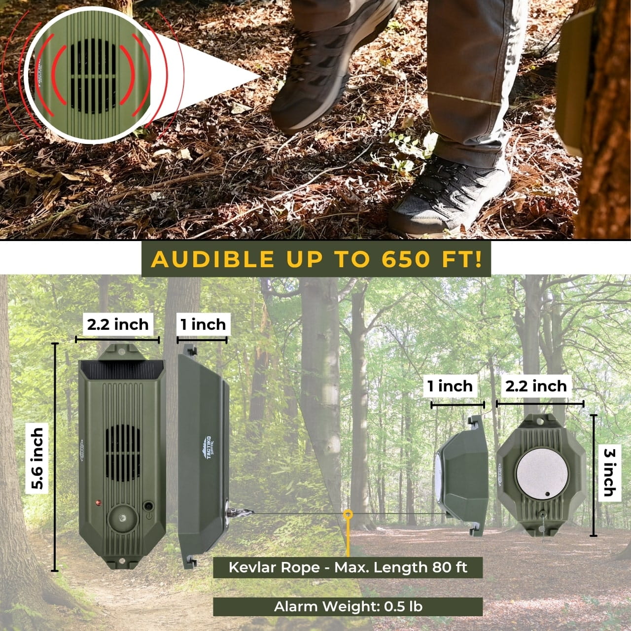 Trip wire alarm triggered with loud 650ft range outdoors