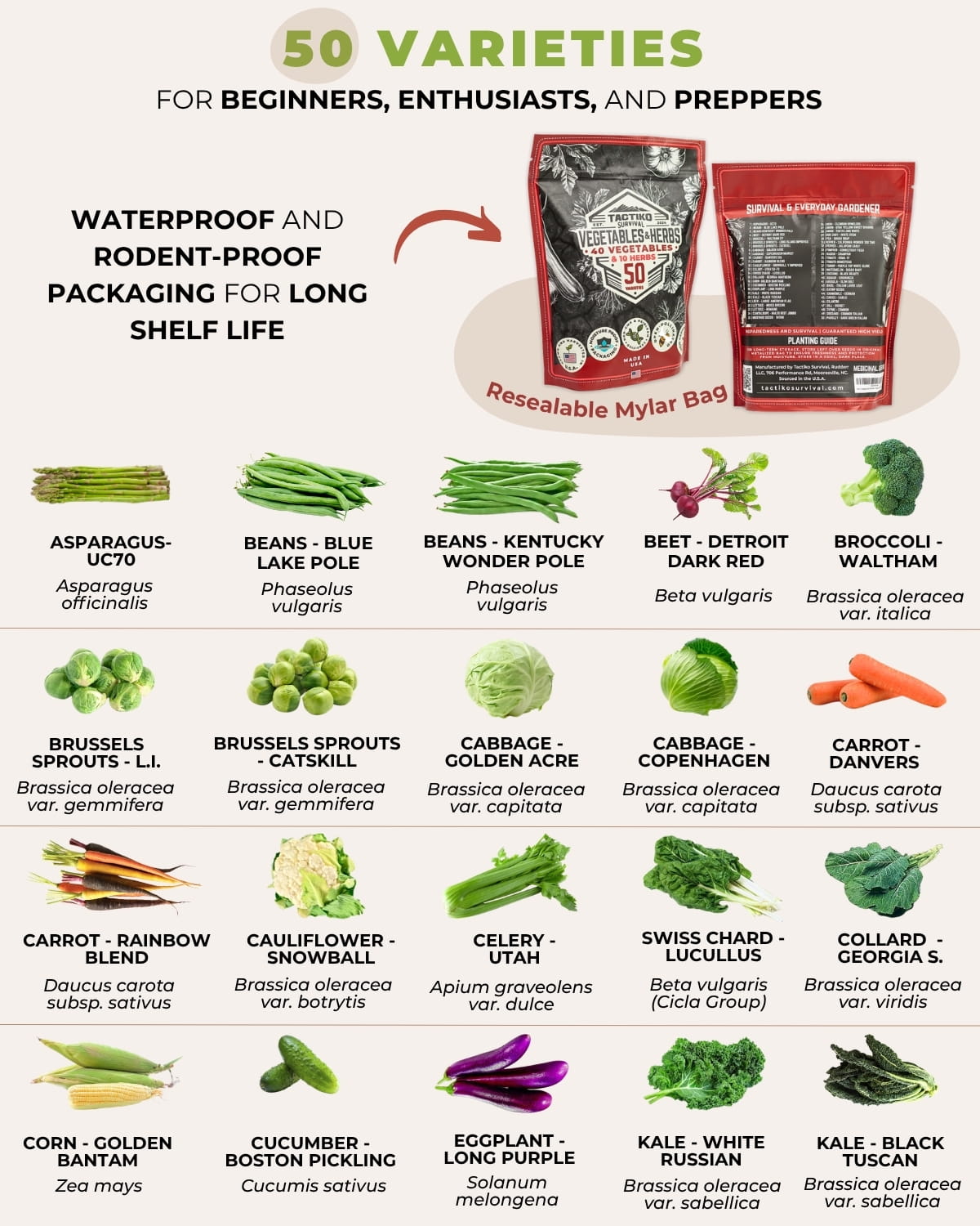 50 variety vegetable seed kit