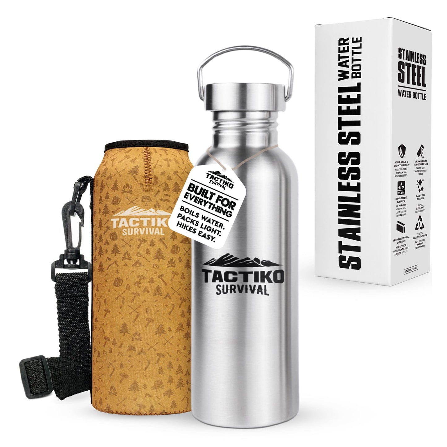 750ml steel bottle with tan sleeve