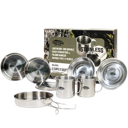 8-Piece Stainless Steel Cookware Set - Nesting Camping Set