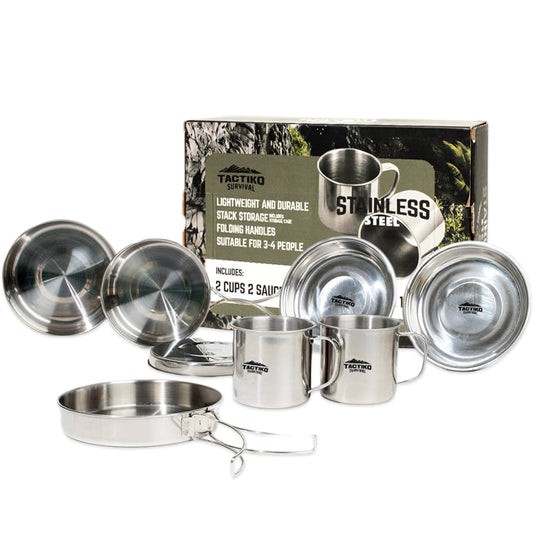 8-Piece Stainless Steel Cookware Set - Nesting Camping Set