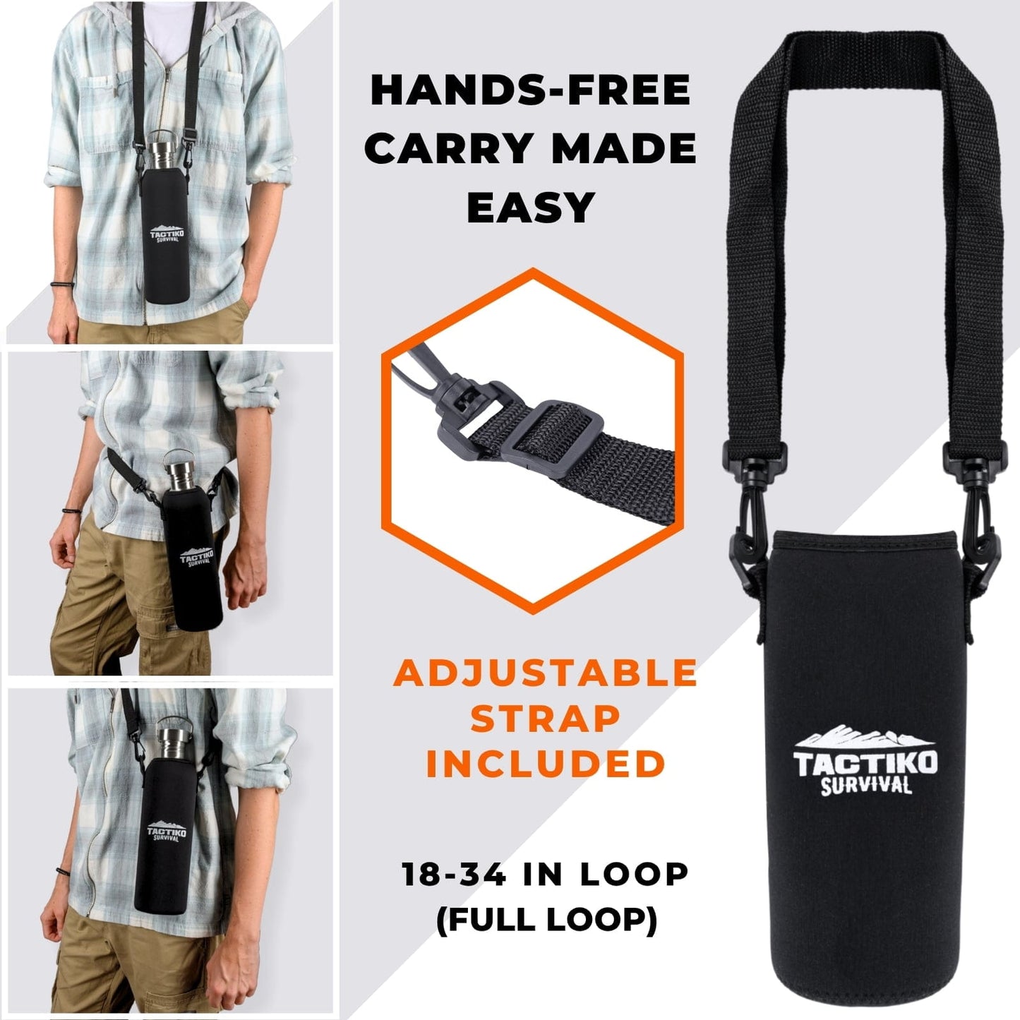 bottle with black sleeve and strap