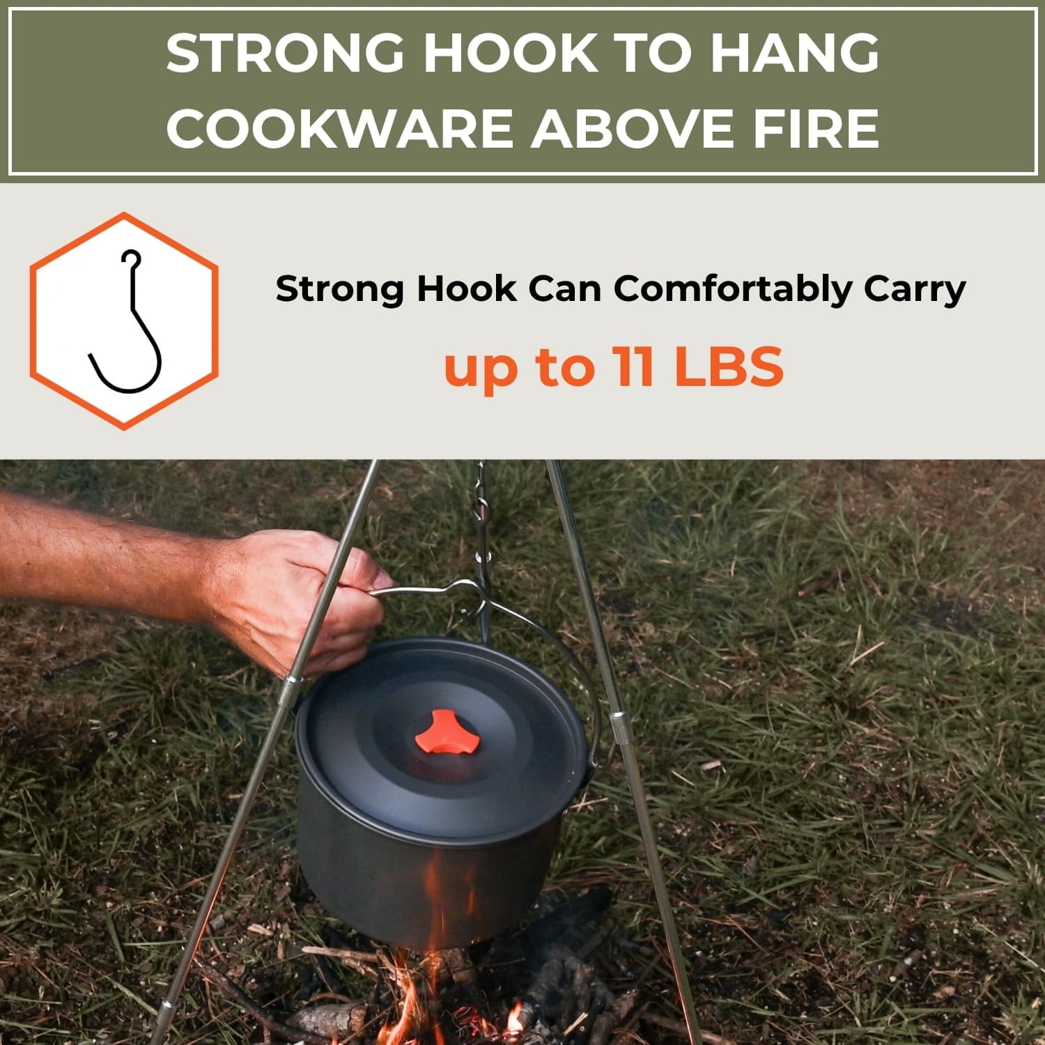 tripod hook holding pot