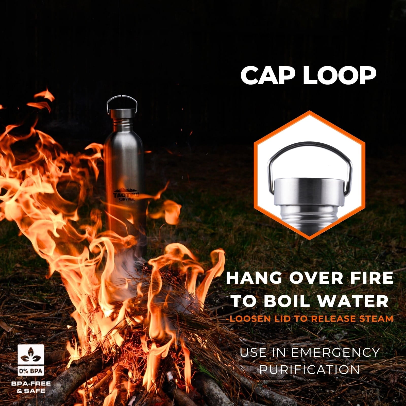 metal bottle over fire boiling water