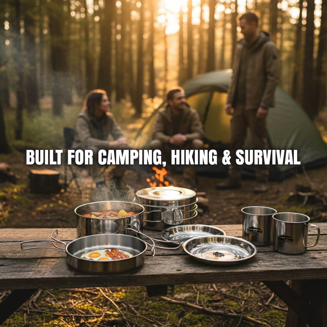 Camping cookware set for outdoor survival