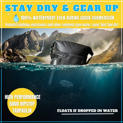 black waterproof dry bag floating in water ripstop material