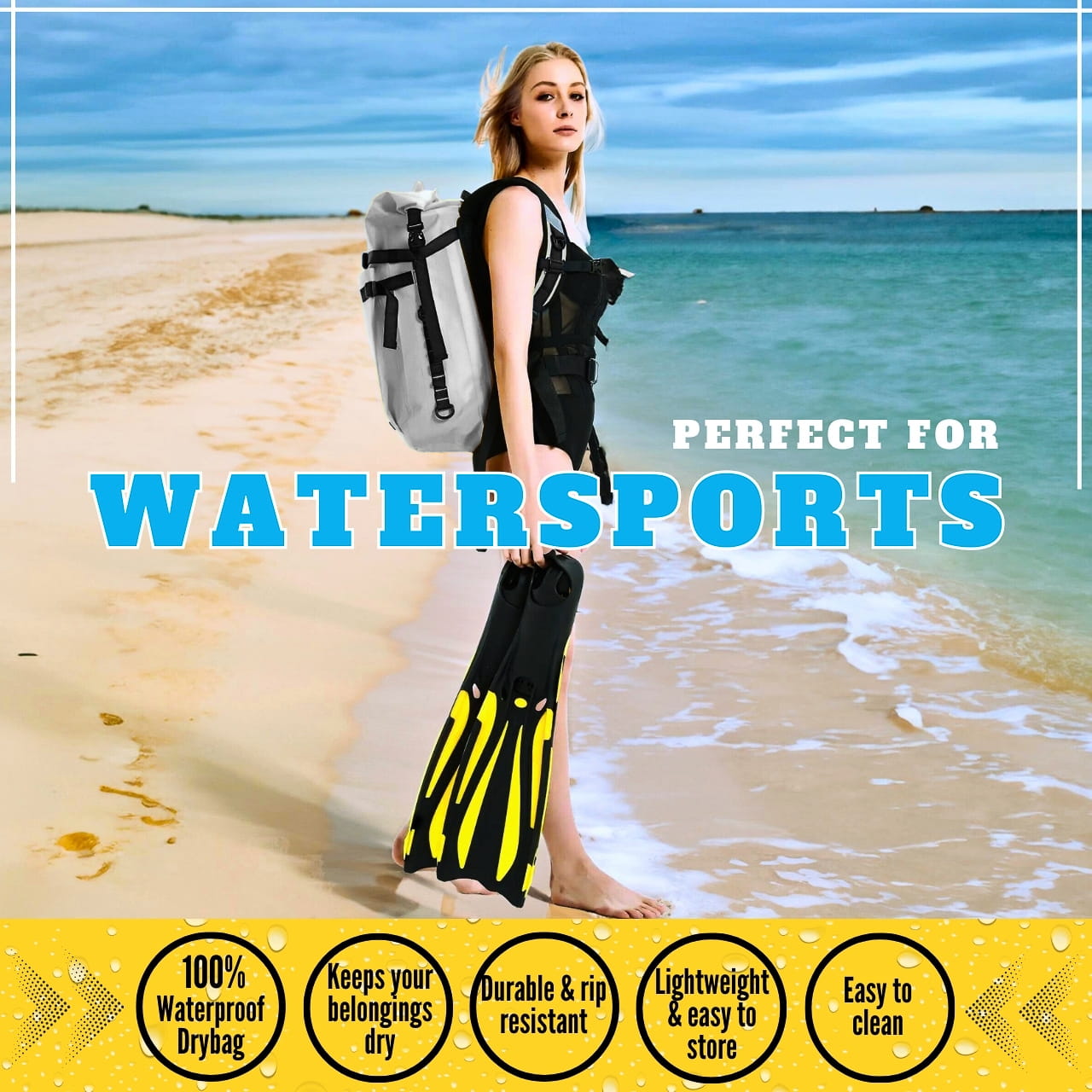 waterproof dry bag backpack for watersports at the beach