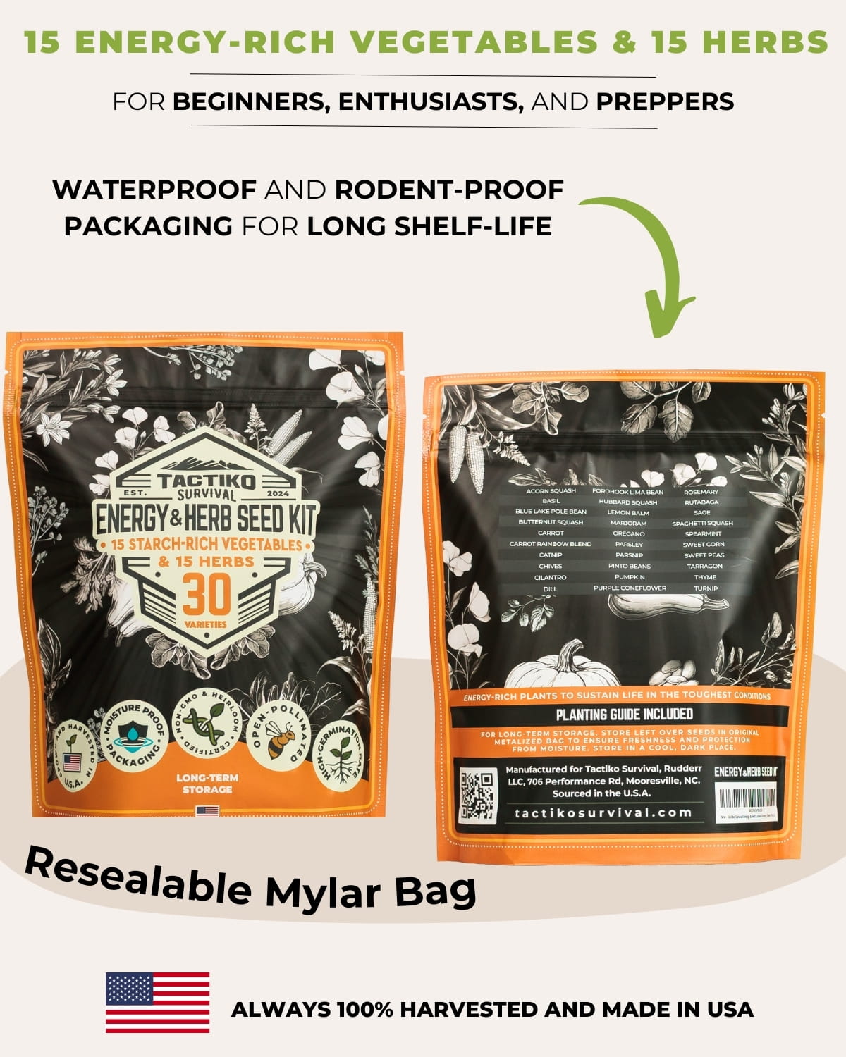 emergency seed kit resealable bag