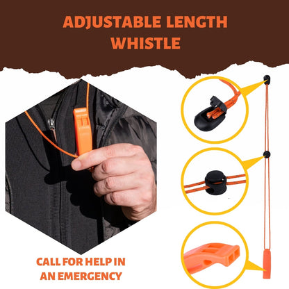 Adjustable emergency whistle with lanyard