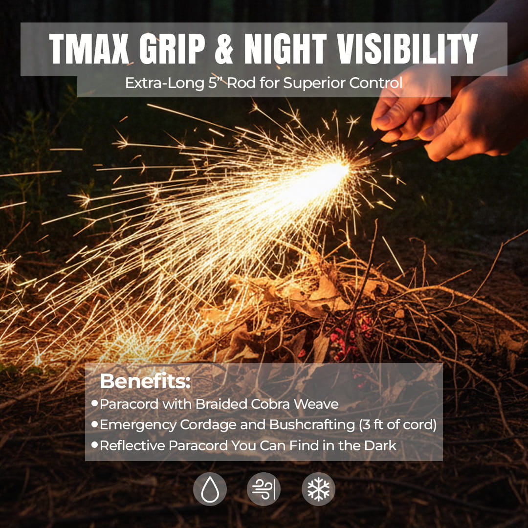 ferro rod fire starter sparks at night