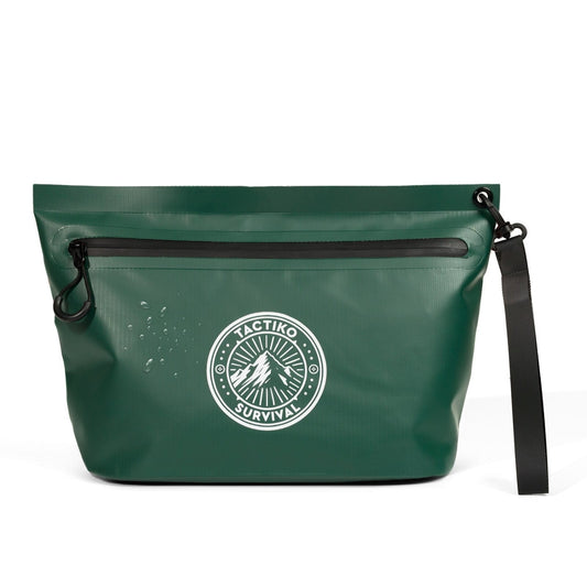 Green waterproof dry pouch with strap