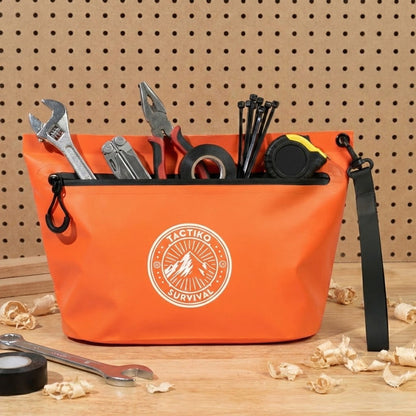 Orange waterproof pouch with tools
