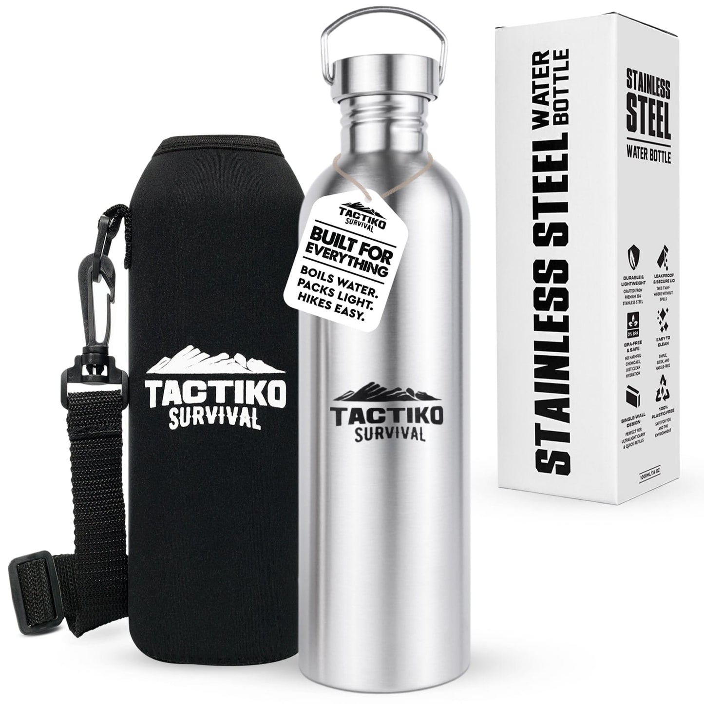 stainless steel bottle with black sleeve