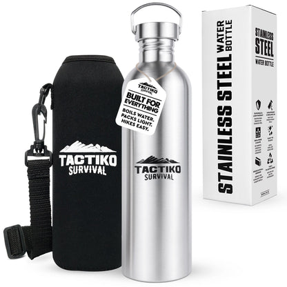 stainless steel bottle with black sleeve