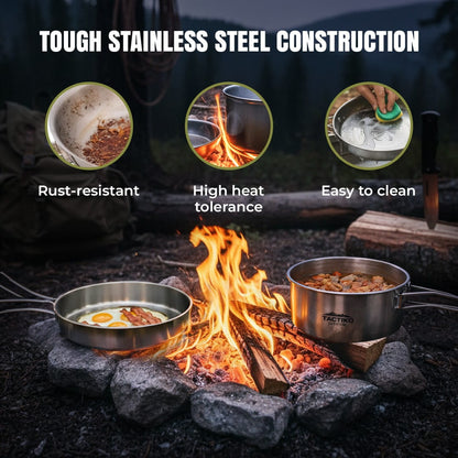 Durable stainless steel camping cookware set