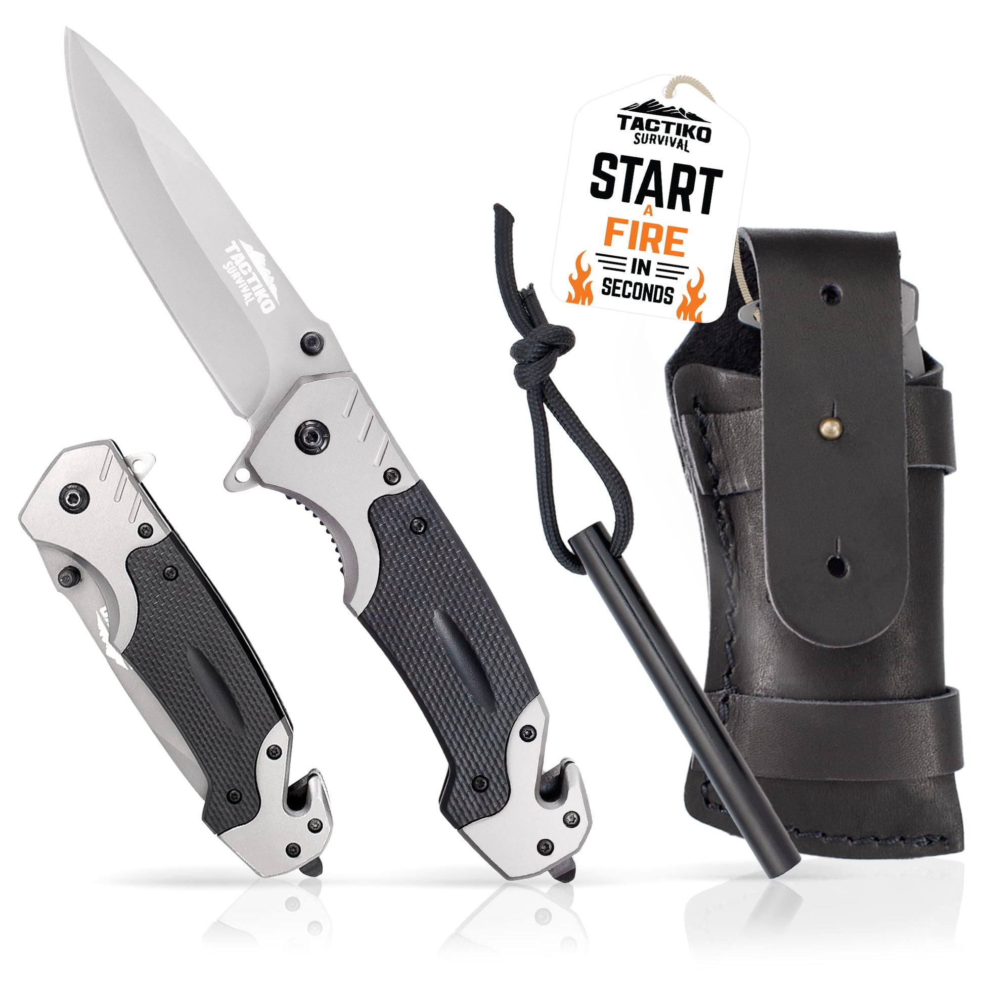 Survival knife with fire starter kit