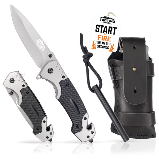 Survival knife with fire starter kit
