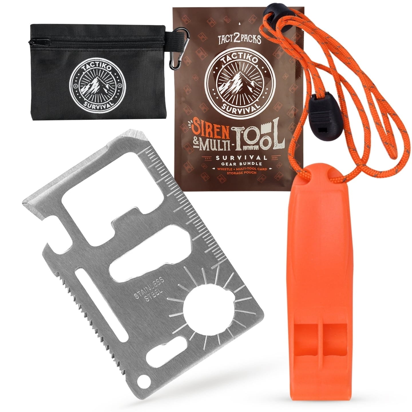 Survival multitool card with whistle kit