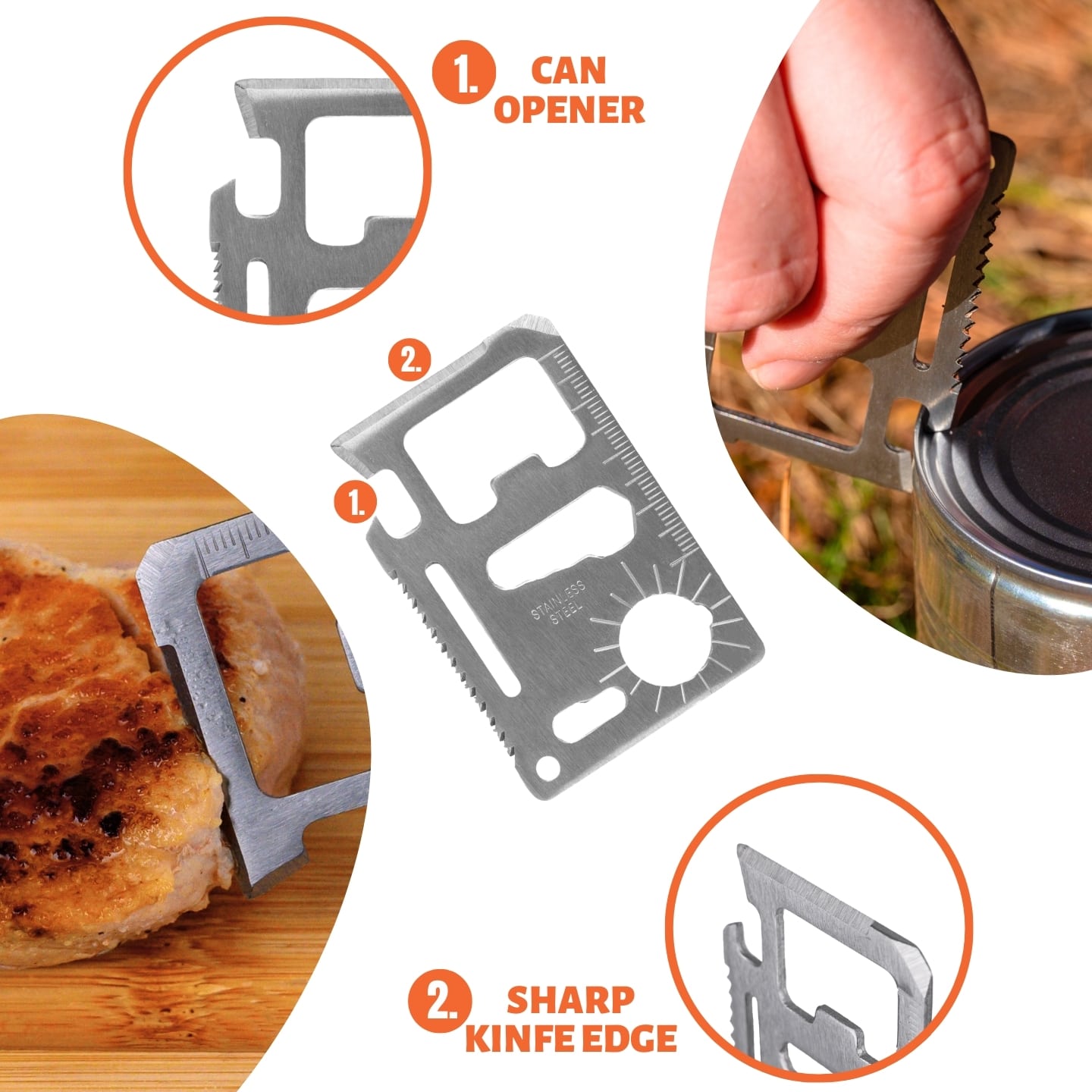 Multitool card with can opener and knife
