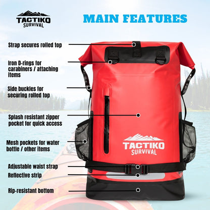 Red Tactiko dry backpack feature overview