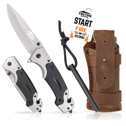 Tactiko survival knife with fire starter kit